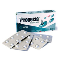 Propecia generisk pakke med instruksjoner og blemme med tabletter